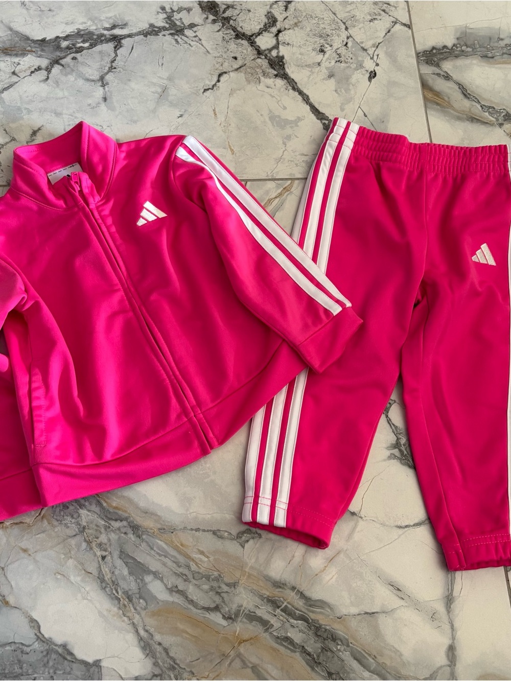 adidas Kids Hot Pink Track Jacket & Sweatpants Set with White Stripes